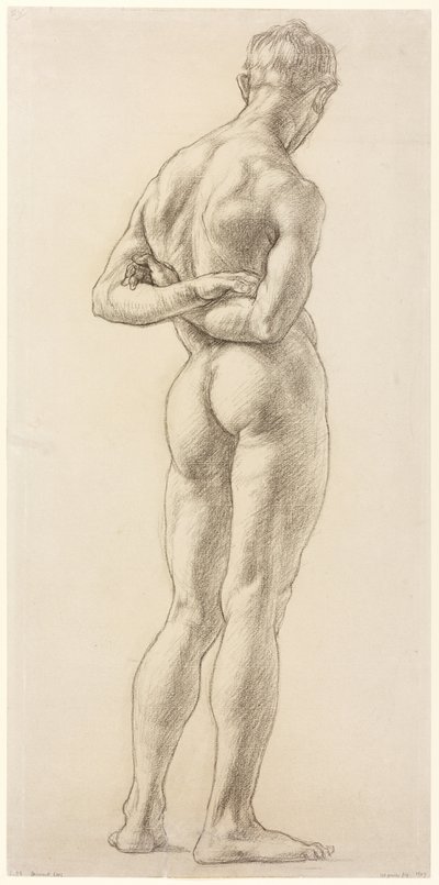 Estudio de una figura masculina, c.1906-07 (tiza negra sobre papel) de Derwent Lees