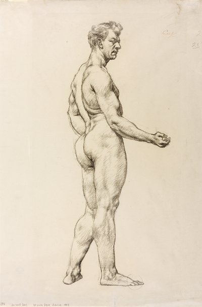 Estudio de una figura masculina, c.1906-07 (tiza negra sobre papel) de Derwent Lees