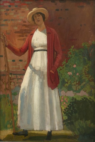 Lyndra en el jardín, c. 1913 (óleo sobre tabla) de Derwent Lees