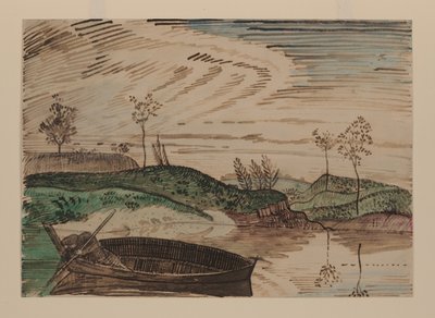 En el río Bsura, Polonia, c.1915 (acuarela, lápiz y tiza sobre papel) de Derwent Lees