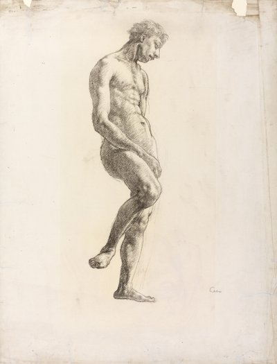 Desnudo masculino de pie, c.1906-08 (tiza negra sobre papel) de Derwent Lees