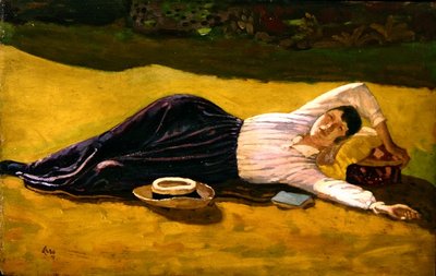 La esposa del artista reclinada de Derwent Lees