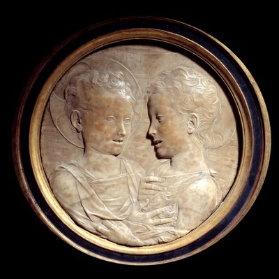 Jesucristo y San Juan Bautista niños. Relieve en mármol redondo de Desiderio da Settignano (1428-1464) siglo XV, Museo del Louvre, París de Desiderio da Settignano