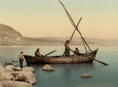 Barco de pescadores en el lago, Tiberíades, Tierra Santa, c.1890-1900 (impresión fotocromática) de Detroit Photographic Co.