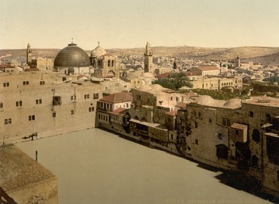 El estanque de Ezequías, Jerusalén, Tierra Santa, c.1890-c.1900 (impresión fotocromática) de Detroit Photographic Co.