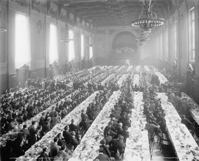 Banquete en el Salón de Alumnos [es decir, University Commons], Universidad de Yale, Connecticut, c.1900-06 de Detroit Publishing Co.