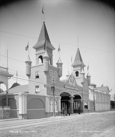 Entrada al Parque Paragon, Playa Nantasket, c.1905 (foto en b/n) de Detroit Publishing Co.