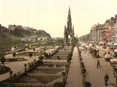 Calle Princes, el castillo y el Monumento a Scott, Edimburgo, c.1890-1900 de Detroit Publishing Co.