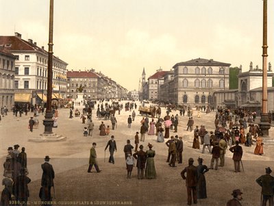 Escena de calle, Odensplatz y Ludwigstrasse, Múnich, Baviera, Alemania, c.1900 de Detroit Publishing Co.