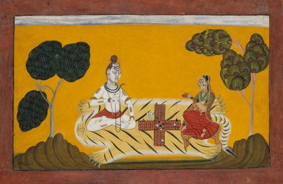 Shiva y Parvati jugando Chaupar: Folio de una serie de Rasamanjari, fechado 1694-95 de Devidasa of Nurpur