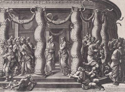 Cristo y la mujer sorprendida en adulterio, 1575 republicado 1613 de Diana Mantuana