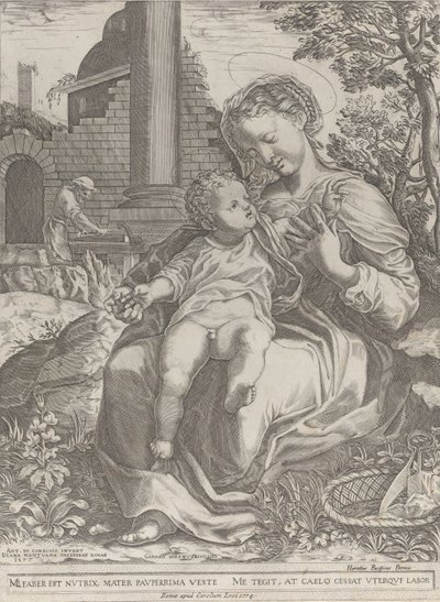 La Sagrada Familia en Egipto, con José como carpintero en el fondo, [1577], republicado 1774 de Diana Mantuana