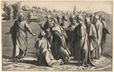 Cristo haciendo a San Pedro cabeza de la Iglesia de Diana Scultori after Raphael