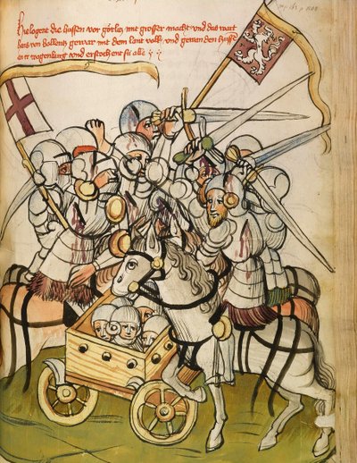 Escena de batalla durante las cruzadas católicas contra los husitas, los seguidores de Jan Hus (o Juan Huss) de Diebold (workshop) Lauber