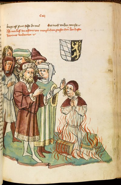 Quema de Jan Hus en la hoguera. De: La vida y los tiempos del emperador Segismundo por Eberhard Windeck de Diebold, Lauber