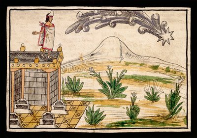 Moctezuma observando el cometa, miniatura de la Historia de las Indias de Diego Durán (1537-1588) de Diego Duran