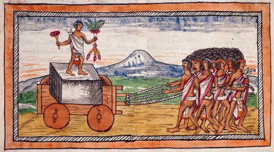 Los aztecas transportando piedras para construir sus ciudades, acuarela estirada de la Historia de las Indias de Diego Durán (1537-1588), manuscrito, folio 188 recto. de Diego Duran