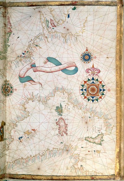 Córcega, Cerdeña y Sicilia, detalle de un atlas mundial, 1565 de Diego Homem