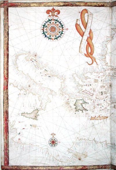 Italia, Grecia y las Cícladas, detalle de un atlas mundial, 1565 de Diego Homem