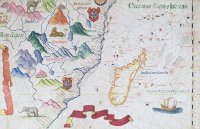 Madagascar y la Costa Este de África, detalle de un atlas mundial, 1565 de Diego Homem