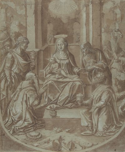 La Adoración de los Magos (Cartón para un bordado), 1587-89 de Diego Lopez de Escuriaz.