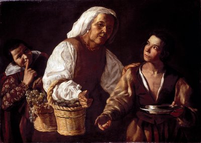 Dos muchachos y vieja con fruta o La vieja frutera de Diego Rodriguez de Silva y (attr. to) Velazquez