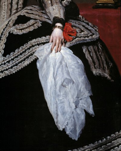Mano y pañuelo (detalle) del retrato de la Reina Mariana de Austria (1634-1696), esposa de Felipe IV de Diego Velázquez