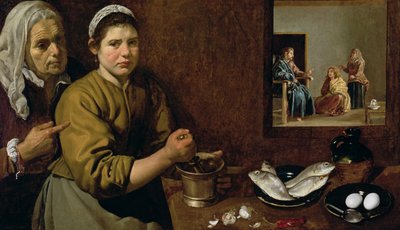 Escena de cocina con Cristo en la casa de Marta y María, c.1618 de Diego Velázquez