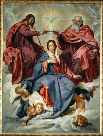 La Coronación de la Virgen, pintada hacia 1641 para el Oratorio de la Reina ... (pintura sobre lienzo) de Diego Rodriguez de Silva y Velazquez
