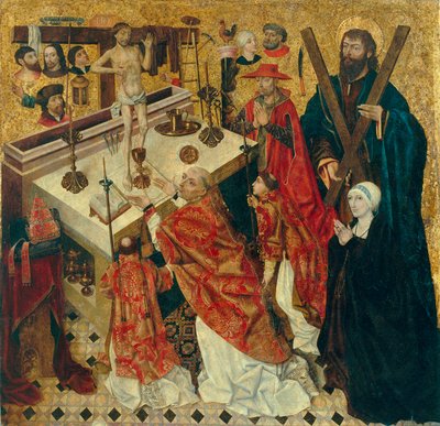 Messe de saint Gregoire - La misa de San Gregorio Magno - Peinture de Diego de la Cruz (activo 1482-1500) - antes de 1480 - Óleo sobre madera - 168x168 - Museu Nacional d