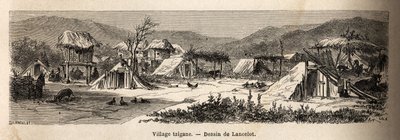 Un pueblo gitano. Grabado para ilustrar el viaje de París a Bucarest, por Lancelot, dibujante, en 1860, publicado en "Le tour du monde, nouveau journal des voyages", bajo la dirección de Edouard Charton de Dieudonne Auguste Lancelot
