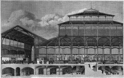 Sección transversal de las Halles de París en 1862. Grabado de Lancelot en 