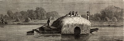 Corte, cosecha y transporte de forraje en las orillas del Danubio. Dibujo de Lancelot, para ilustrar su viaje de París a Bucarest en 1860. Grabado en 