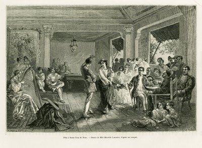Fiesta en Santa Cruz de Nano. Grabado de Lancelot para ilustrar la historia Lucon y Palaouan, seis años en Filipinas, por Alfred Marche (1844-1898), en Le Tour du monde 1886, dirigido por Edouard Charton (1807-1890), Hachette, París. de Dieudonne Auguste Lancelot