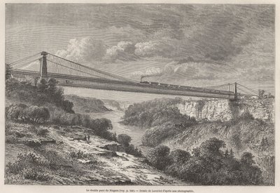 El Puente Doble de Niágara, ilustración de los viajes de L. Deville a América del Norte en 1854-55. Grabado en 