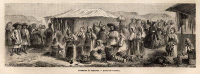 La población caminante de Tesmevar (o Timisoara) en Rumania. Grabado para ilustrar el viaje de París a Bucarest, por Lancelot, dibujante, en 1860, publicado en “Le tour du monde, nouveau journal des voyages”, bajo la dirección de Edouard Charton de Dieudonne Auguste Lancelot