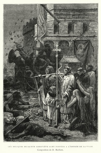 Las reliquias de Santa Genoveva son llevadas a la entrada de la ciudad (grabado) de Diogene Ulysse Napoleon Maillart