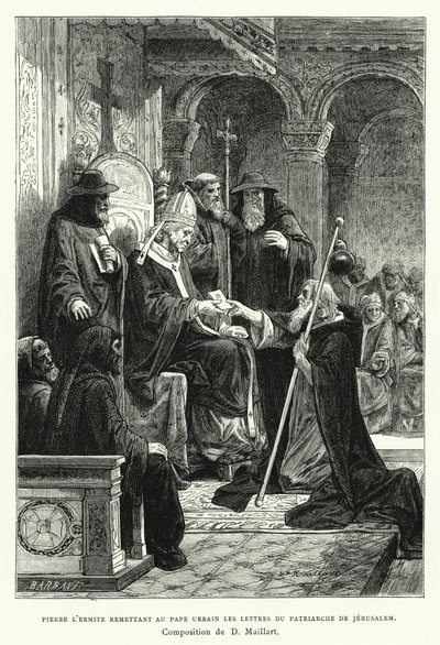 Pedro el Ermitaño entregando al papa Urbano las cartas del patriarca de Jerusalén de Diogene Ulysse Napoleon Maillart
