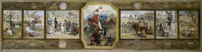 Boceto para la sala de matrimonios del ayuntamiento del distrito 19 de París: La bandera tricolor, alegorías republicanas de Diogene Ulysse Napoleon Maillart
