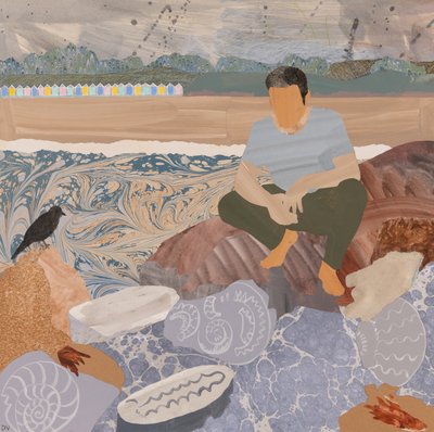 Chozas de playa y fósiles (collage) de Dione Verulam