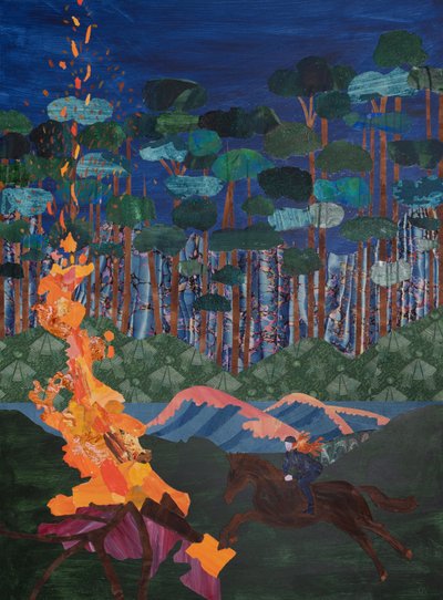 Brunnhilde y la pira junto al Rin (collage) de Dione Verulam