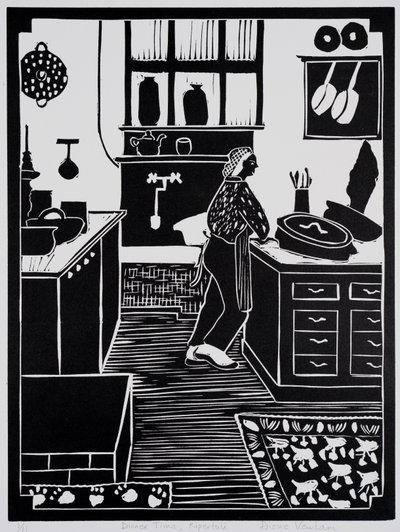 La cena está lista, Ripertoli (linograbado) de Dione Verulam