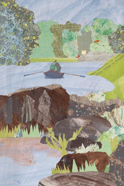 Pesca en Escocia, río Tay, 2023 (collage) de Dione Verulam