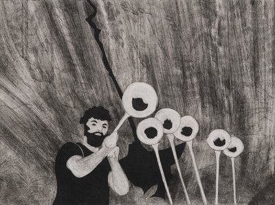 Sigfrido y las trompas nupciales, Ciclo del Anillo de Wagner, 2024 (collagraph) de Dione Verulam