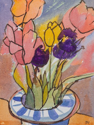 Tulipanes (acuarela y tinta) de Dione Verulam