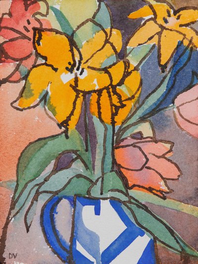 Tulipanes (acuarela y tinta) de Dione Verulam
