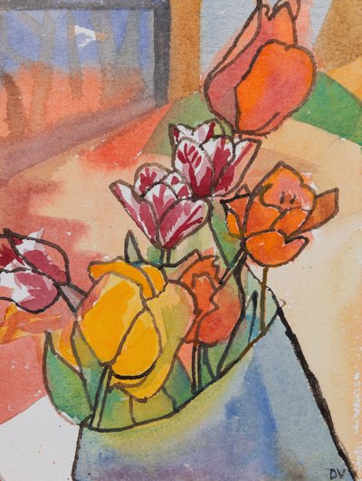 Tulipanes (acuarela y tinta) de Dione Verulam