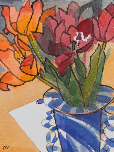 Tulipanes (acuarela y tinta) de Dione Verulam