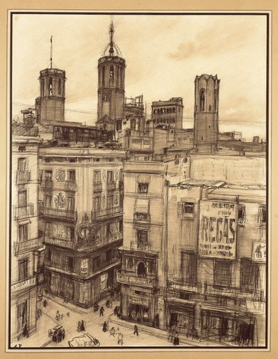 Plaza de los Ángeles, Barcelona (dibujo) de Dionisio Baixeras Verdaguer