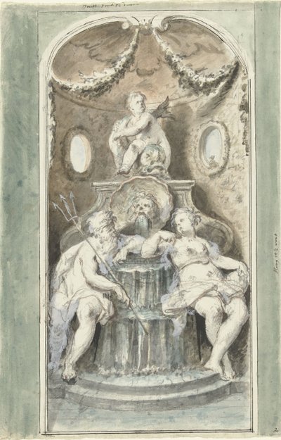 Diseño para un cuadro decorativo con una fuente de Dionys van Nijmegen